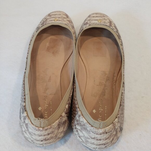 Kate Spade Ballet Flats Shoes Womens 10 Beige Python Embossed Kora Leather Logo - Picture 6 of 11